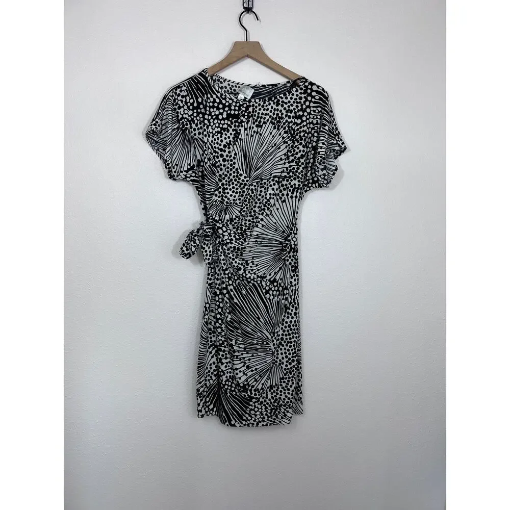 Donna Morgan Black White Abstract Print Tie Waist Dress Size 10 - Picture 1 of 6